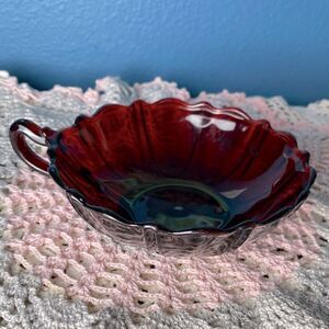 Anchor hocking ruby red single handle berry bowl, trinket, jewelry, keys,rings